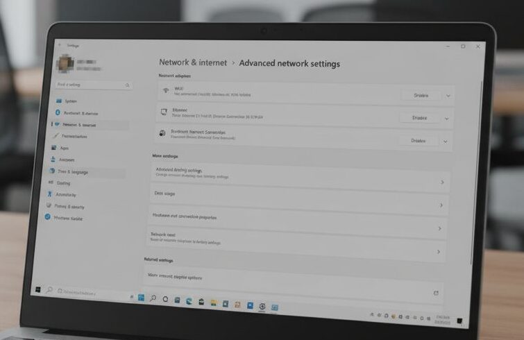A Windows laptop showing the Wi-Fi settings, with network discovery and file sharing turned off.