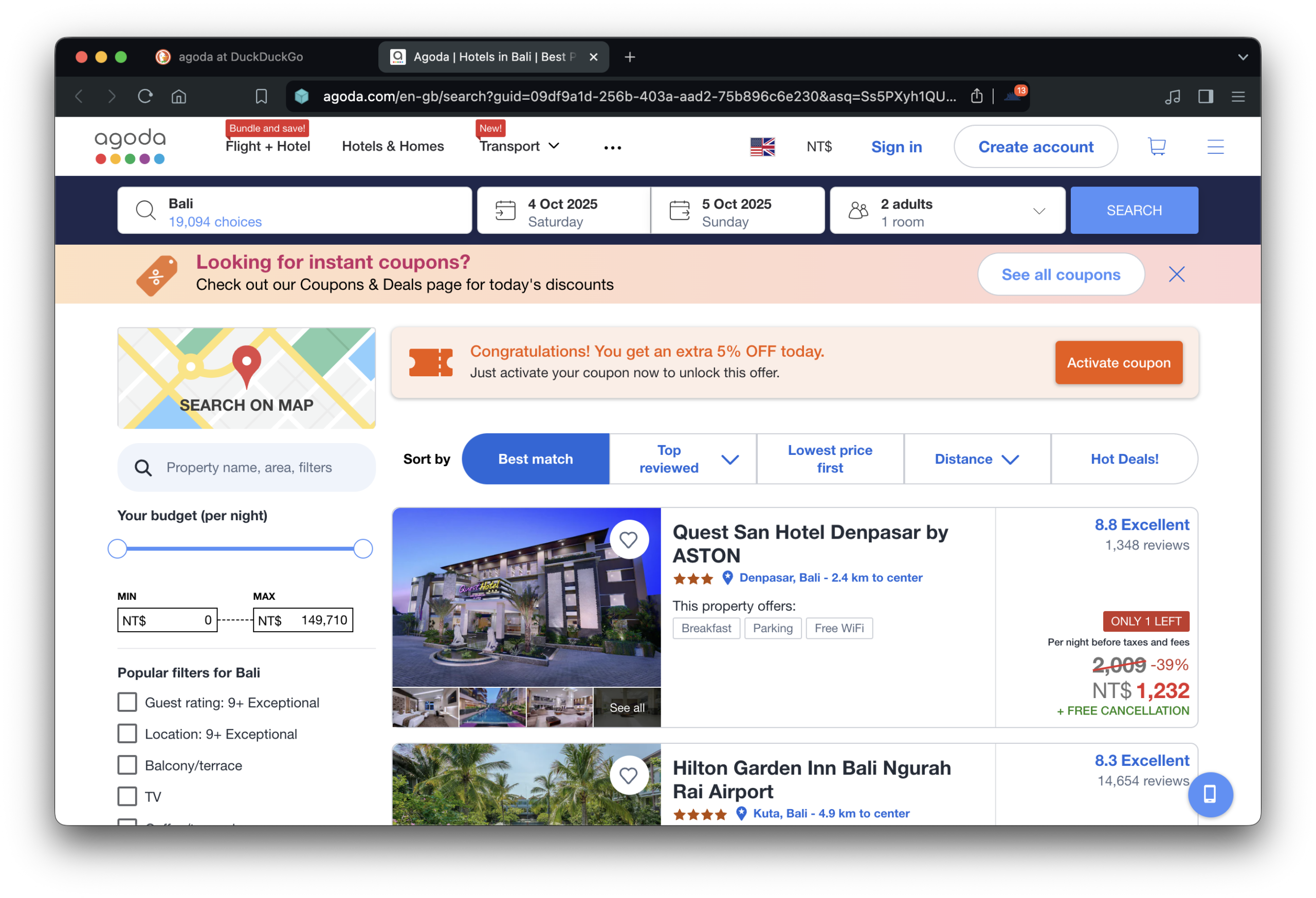 Hotel prices on Agoda